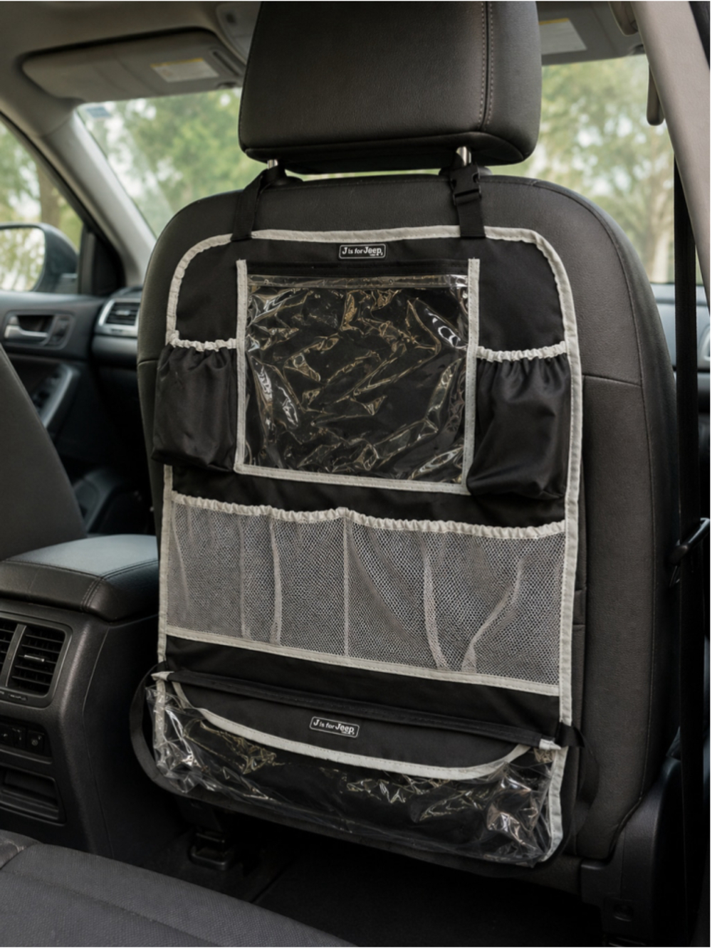 J is for Jeep Back Seat Car Organizer Travel Storage Caddy Black Gray Baby Kids - Picture 2 of 5